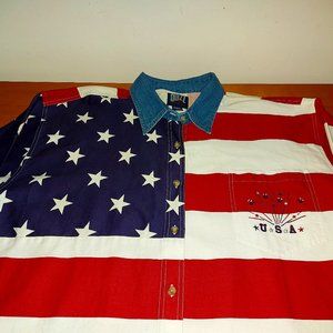 Quizz Wmn's sz 28 Patriotic USA Cotton Blouse Flag